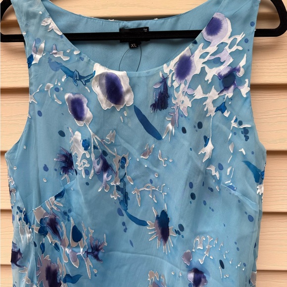 Floral Blue Sleeveless Tank Style Dress Asymmetrical Tiered Hem Size XL - Picture 13 of 15